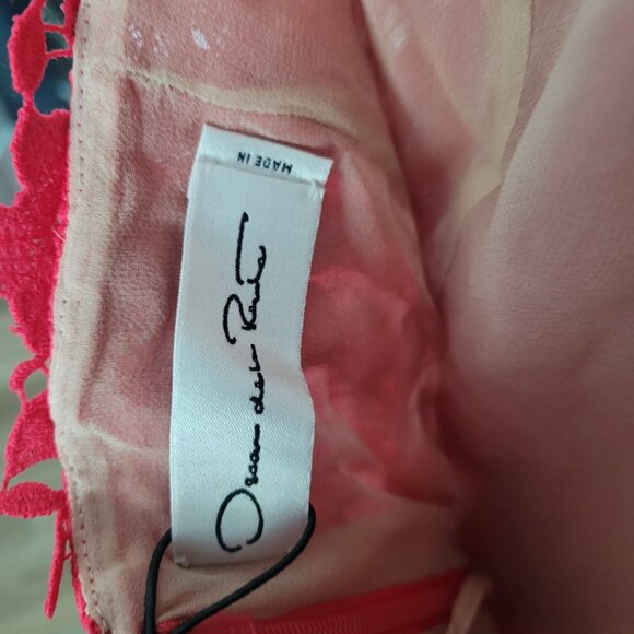NEW OSCAR DE LA RENTA Women's Floral-Appliqué Lace Minidress in Red, Size 0 - Picture 8 of 9
